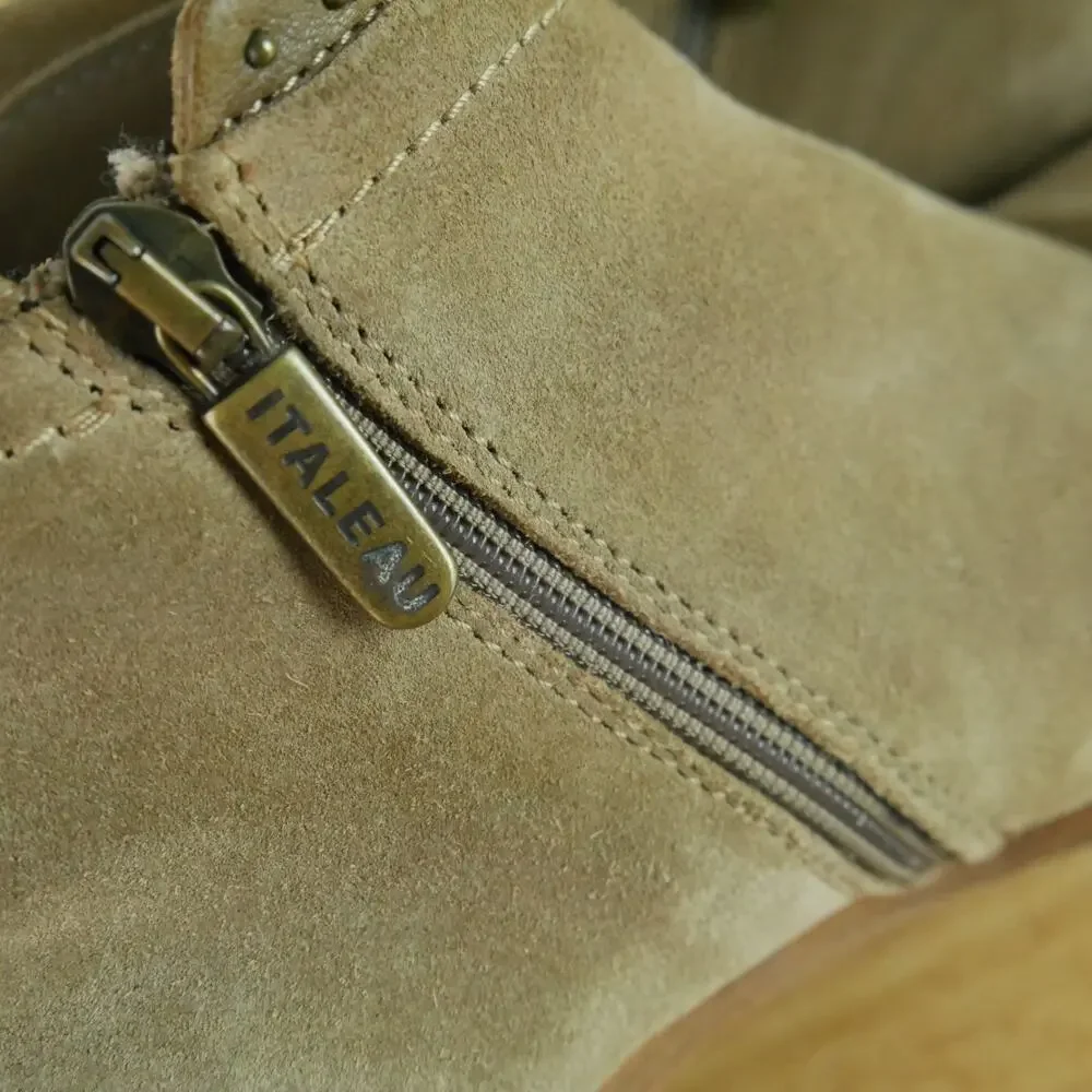 Italeau Miralda Suede Studded Ankle Bootie 37 1/2 US 7 Boho Western Italy Luxury - Picture 10 of 15